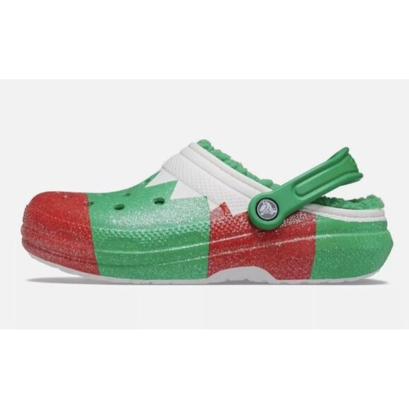 NEW! CROCS Lined Holiday Glitter Elf Fuzzy Clogs Slippers Women's 7 Men's 5 - Picture 1 of 3